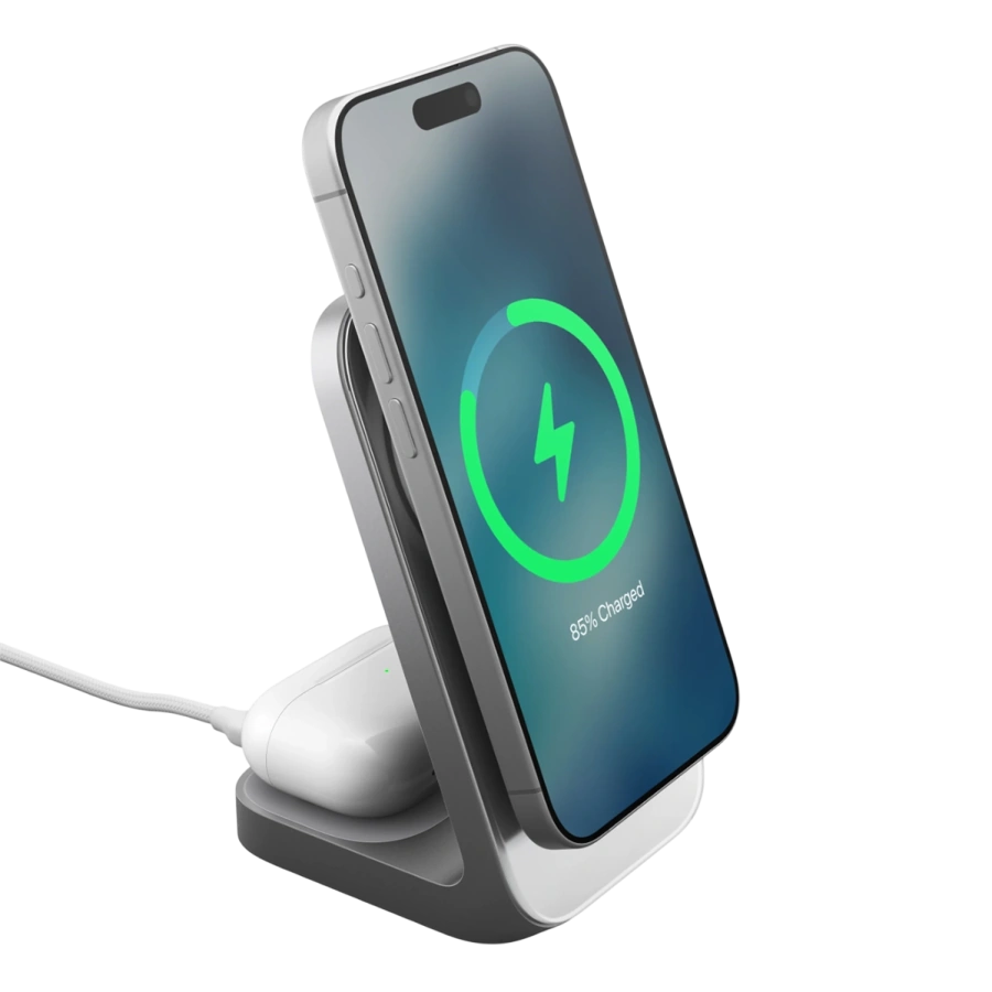 Беспроводное зарядное устройство Nomad Stand One Qi2 25W 2-in-1 Charger - Silver (NM014513858)