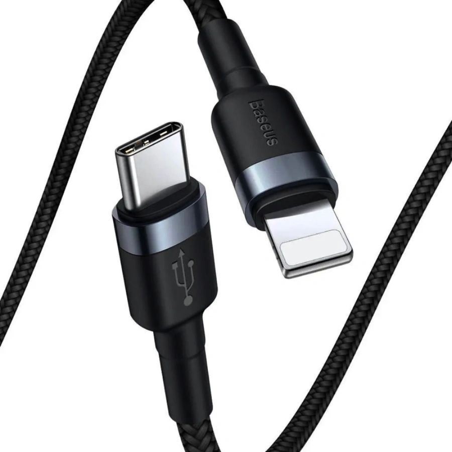 Кабель Baseus Cafule USB-C to Lightning Cable 20W, 1m - Gray/Black (CATLKLF-G1)