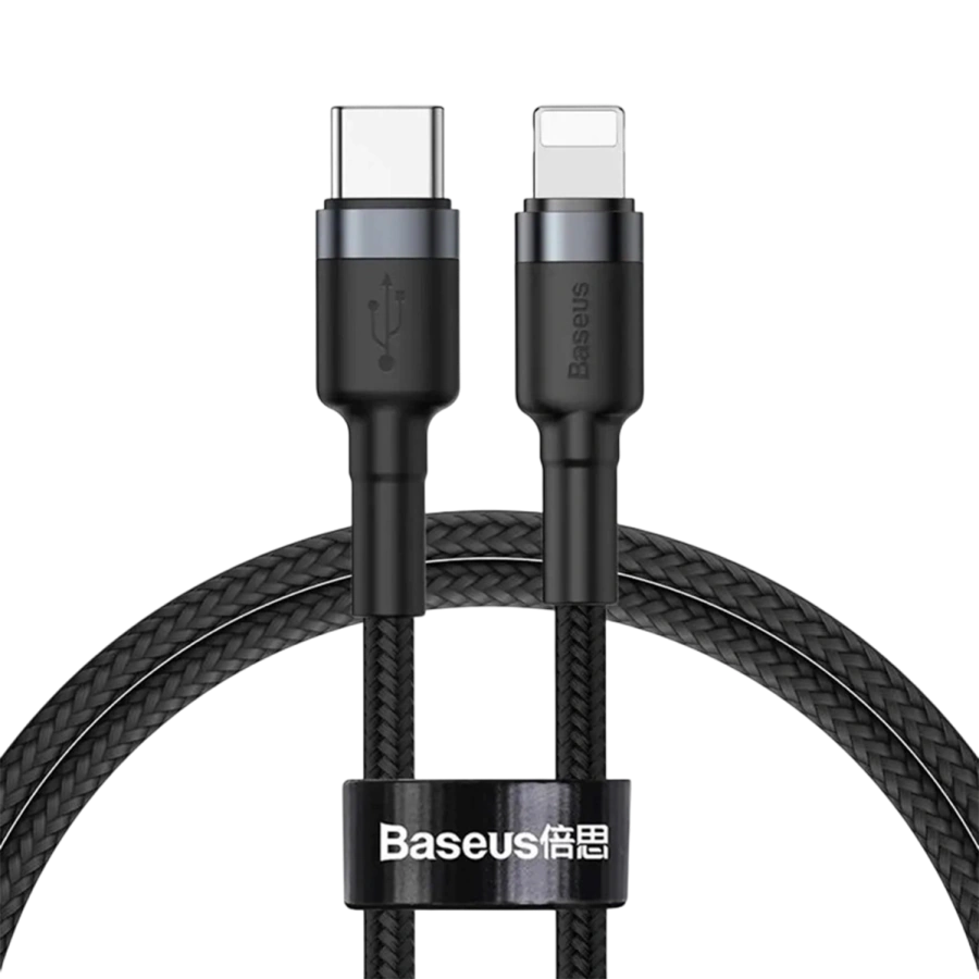 Кабель Baseus Cafule USB-C to Lightning Cable 20W, 1m - Gray/Black (CATLKLF-G1)