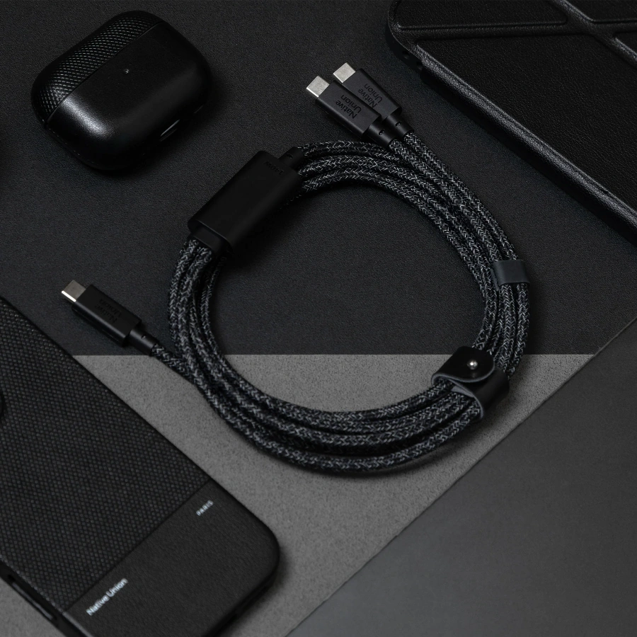 Кабель Native Union Belt Cable 2-in-1 USB-C to USB-C & USB-C Cable 140W [2m] - Cosmos Black (BELT-C-2C-COS-NP)
