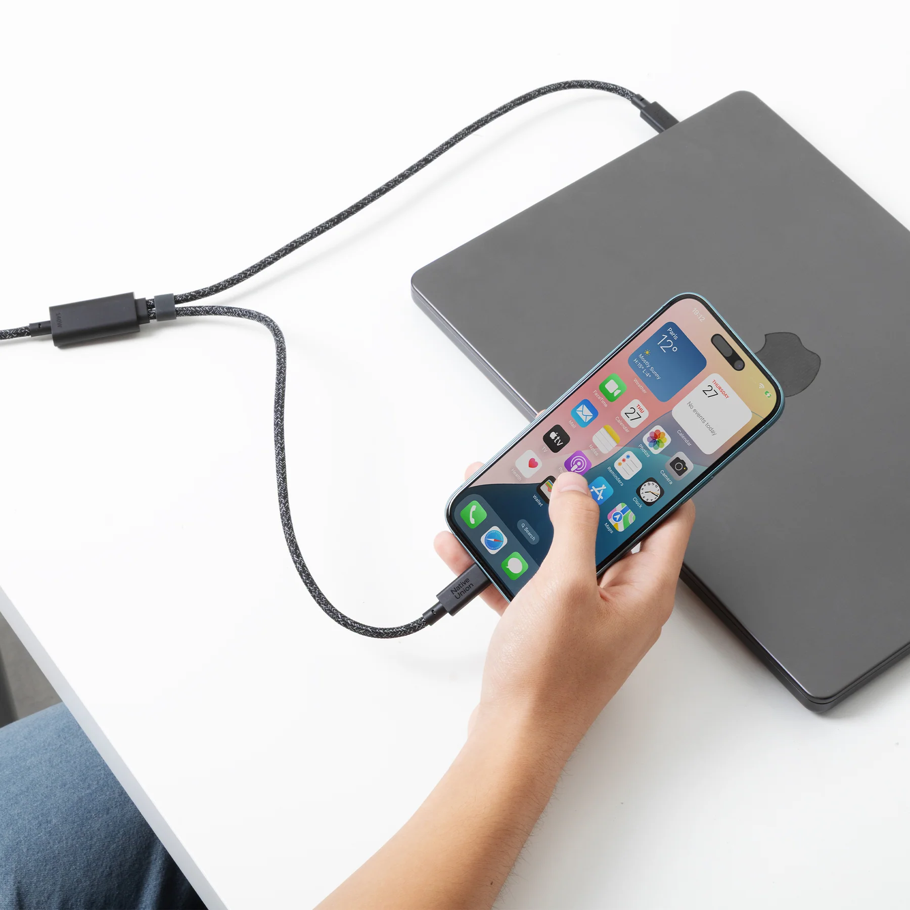 Кабель Native Union Belt Cable 2-in-1 USB-C to USB-C & USB-C Cable 140W [2m] - Cosmos Black (BELT-C-2C-COS-NP)