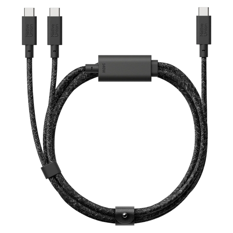 Кабель Native Union Belt Cable 2-in-1 USB-C to USB-C & USB-C Cable 140W [2m] - Cosmos Black (BELT-C-2C-COS-NP)