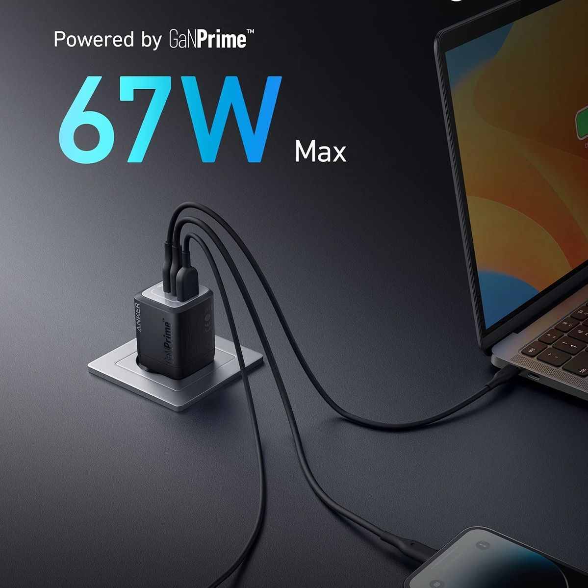 Мережевий зарядний пристрій Anker Prime Wall 3 Ports 67W Charger - Black (A2669313)