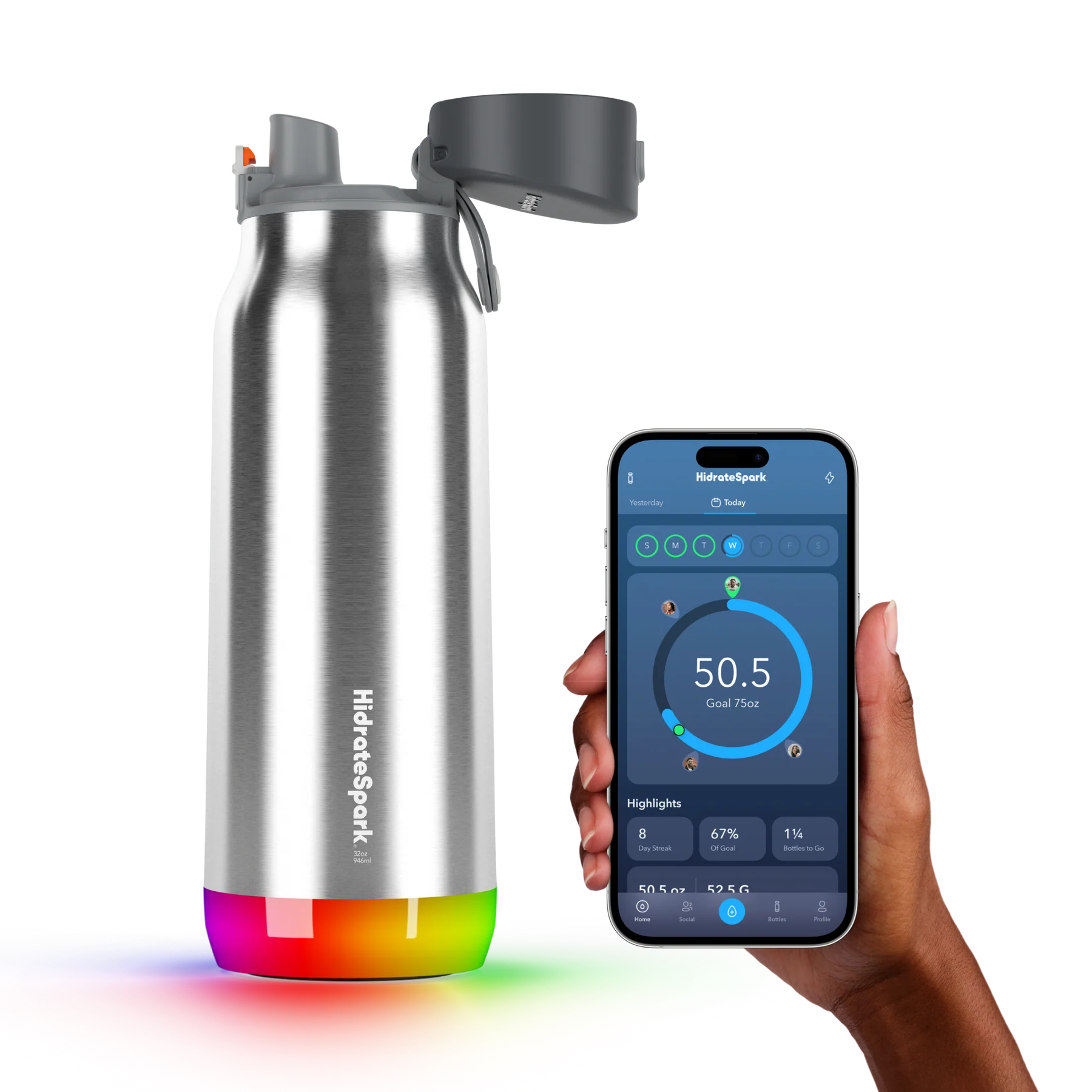 Розумна пляшка для води HidrateSpark PRO STEEL 32 oz/946 ml - Silver (HI-009-007)