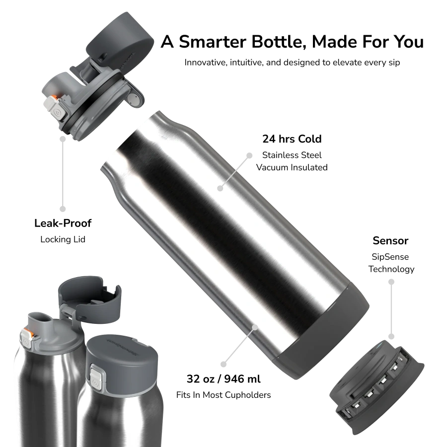 Розумна пляшка для води HidrateSpark PRO STEEL 32 oz/946 ml - Silver (HI-009-007)