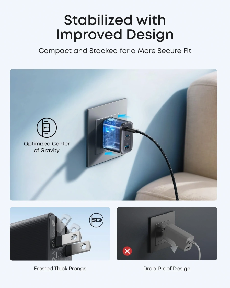 Зарядное устройство Anker Nano Charger [70W, 3-Port] - Black Stone (A121AL11)
