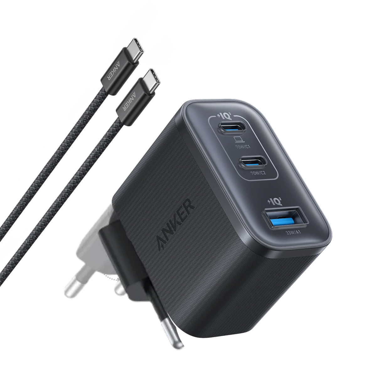 Зарядний пристрій Anker Nano Charger [70W, 3-Port] - Black Stone (A121AL11)