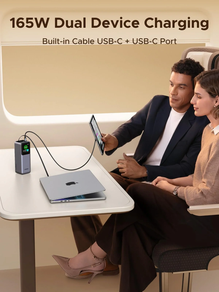 Зовнішній акумулятор [павербанк] UGREEN PB726 Nexode Power Bank 20000mAh 165W with Smart Digital Display and Retractable USB-C Cable (55987)