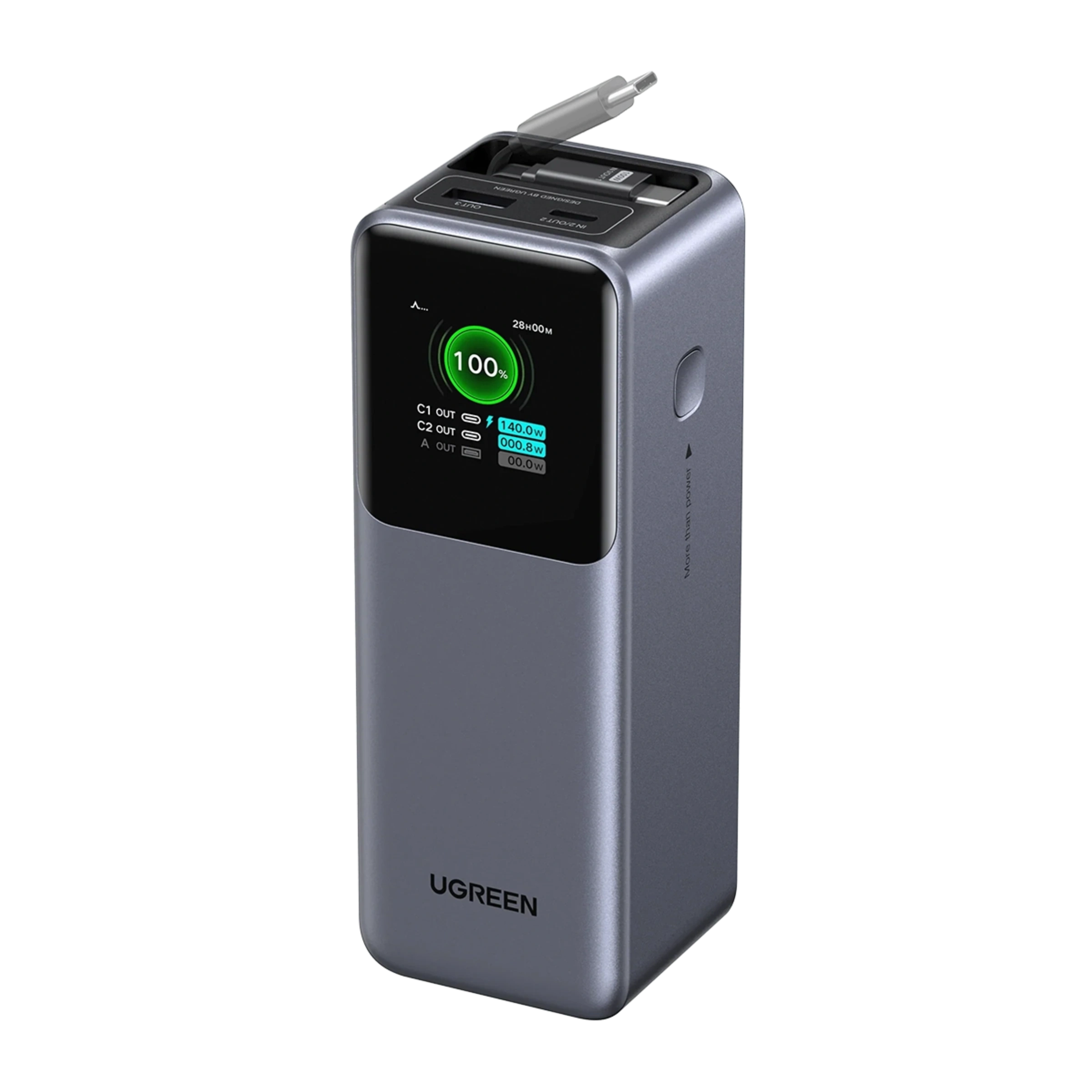 Внешний аккумулятор [павербанк] UGREEN PB726 Nexode Power Bank 20000mAh 165W with Smart Digital Display and Retractable USB-C Cable (55987)