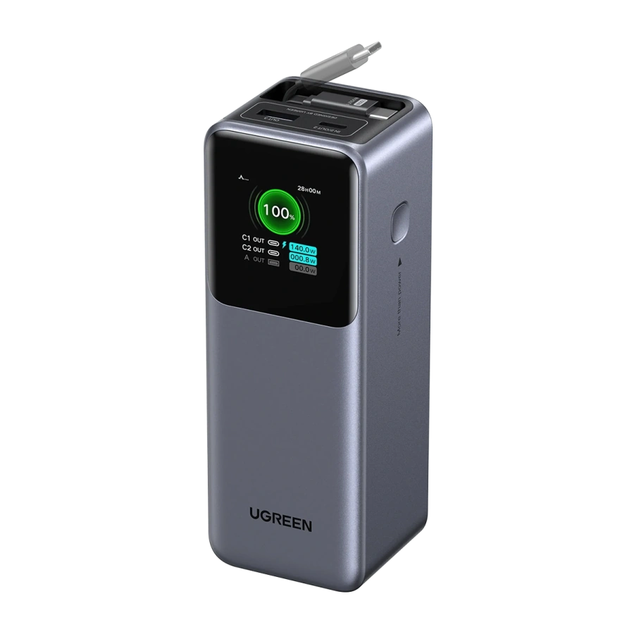 Зовнішній акумулятор [павербанк] UGREEN PB726 Nexode Power Bank 20000mAh 165W with Smart Digital Display and Retractable USB-C Cable (55987)