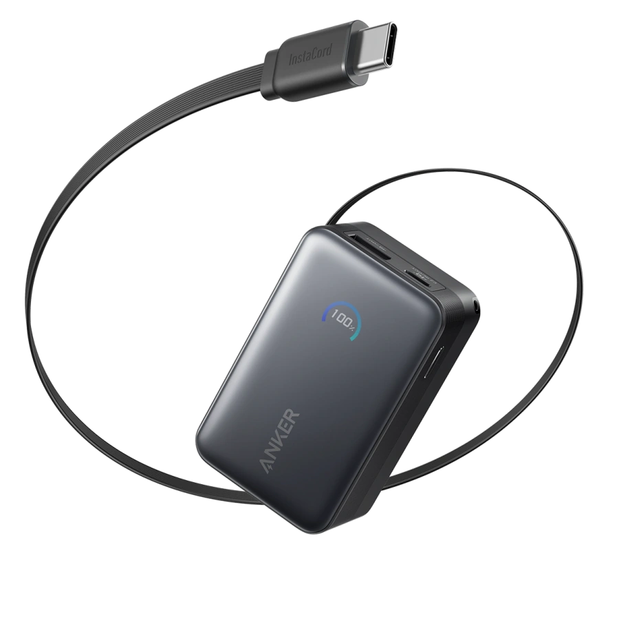 Зовнішній акумулятор [павербанк] з вбудованим кабелем Anker Nano 10000 mAh 45W with Built-in USB-C Cable - Black (A1638H11)