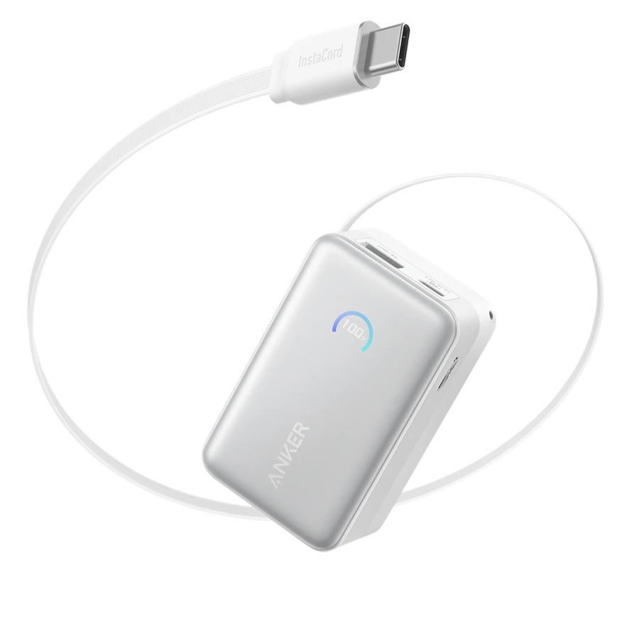 Зовнішній акумулятор [павербанк] з вбудованим кабелем Anker Nano 10000 mAh 45W with Built-in USB-C Cable - White (A1638H21)