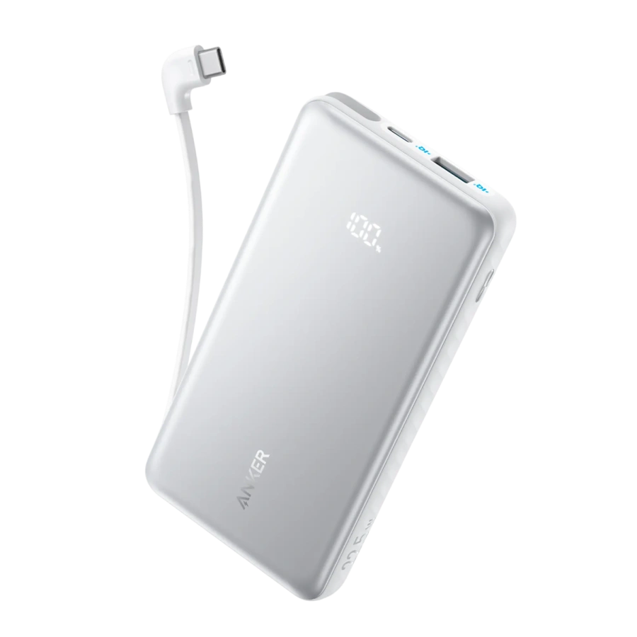 Зовнішній акумулятор [павербанк] з вбудованим кабелем Anker Zolo Powerbank 10000mAh 22.5W with Built-in USB-C Cable - White (A110DH21)
