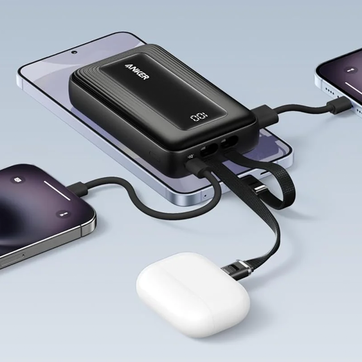 Зовнішній акумулятор [павербанк] з вбудованими кабелями Anker Zolo 20000mAh 45W with Built-in Dual USB-C Cable - Black (A1681H12)