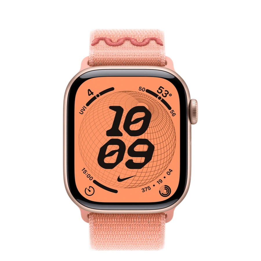 Apple Watch Series 11 GPS 42mm Rose Gold Aluminium Case with Alpenglow Pink Nike Sport Loop (MEW24+MGD04)