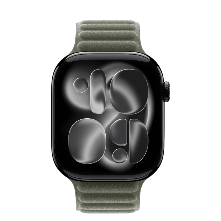 Apple Watch Series 11 GPS + Cellular 46mm Jet Black Aluminum Case with Sage Gray Magnetic Link - M/L (MFAA4+MGDL4)