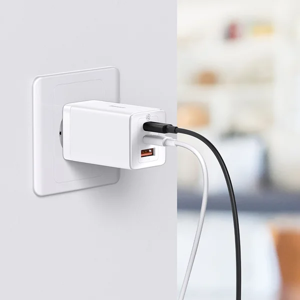 Мережевий зарядний пристрій з кабелем Baseus GaN5 Pro Fast Charger 2C+U 65W EU White + Baseus Xiaobai charging Cable Type-C to Type-C 100W (CCGP120202)