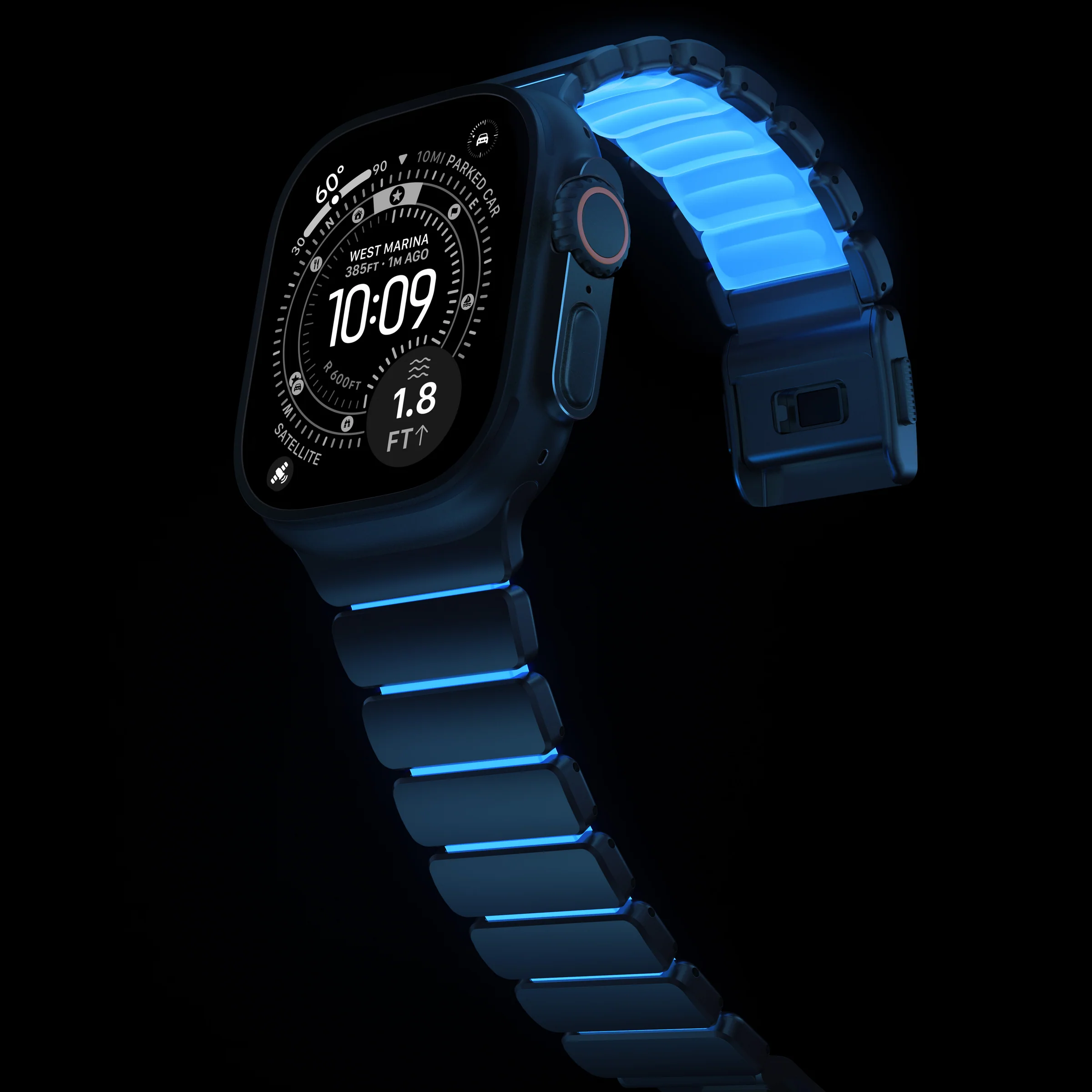 Ремінець Nomad Stratos Band Black Hardware для Apple Watch 46mm/49mm - Icy Blue Glow (NM009896858)