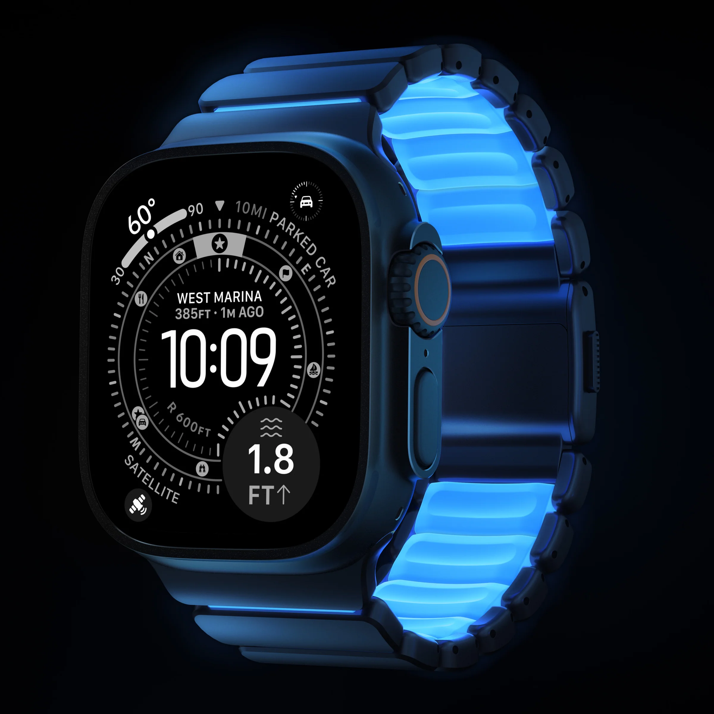 Ремінець Nomad Stratos Band Black Hardware для Apple Watch 46mm/49mm - Icy Blue Glow (NM009896858)