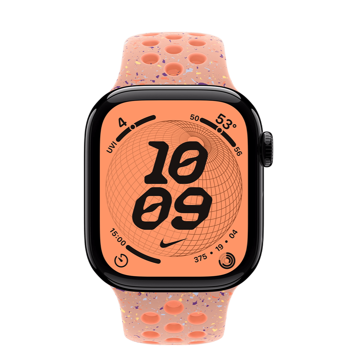 Apple Watch Series 11 GPS 42mm Jet Black Aluminum Case with Alpenglow Pink Nike Sport Band - S/M (MEW04+MGAQ4)