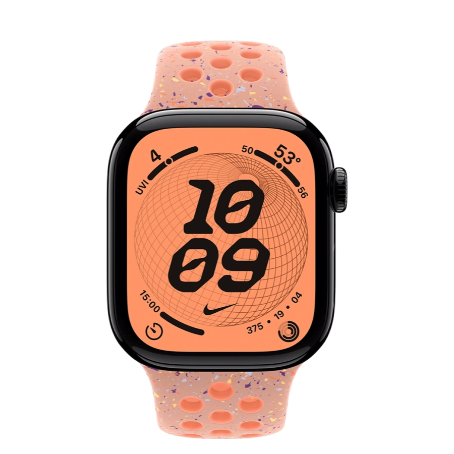 Apple Watch Series 11 GPS 42mm Jet Black Aluminum Case with Alpenglow Pink Nike Sport Band - S/M (MEW04+MGAQ4)