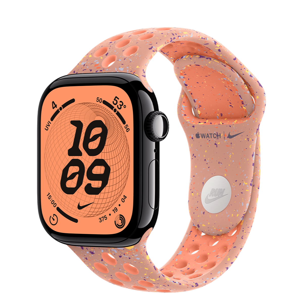 Apple Watch Series 11 GPS 42mm Jet Black Aluminum Case with Alpenglow Pink Nike Sport Band - S/M (MEW04+MGAQ4)