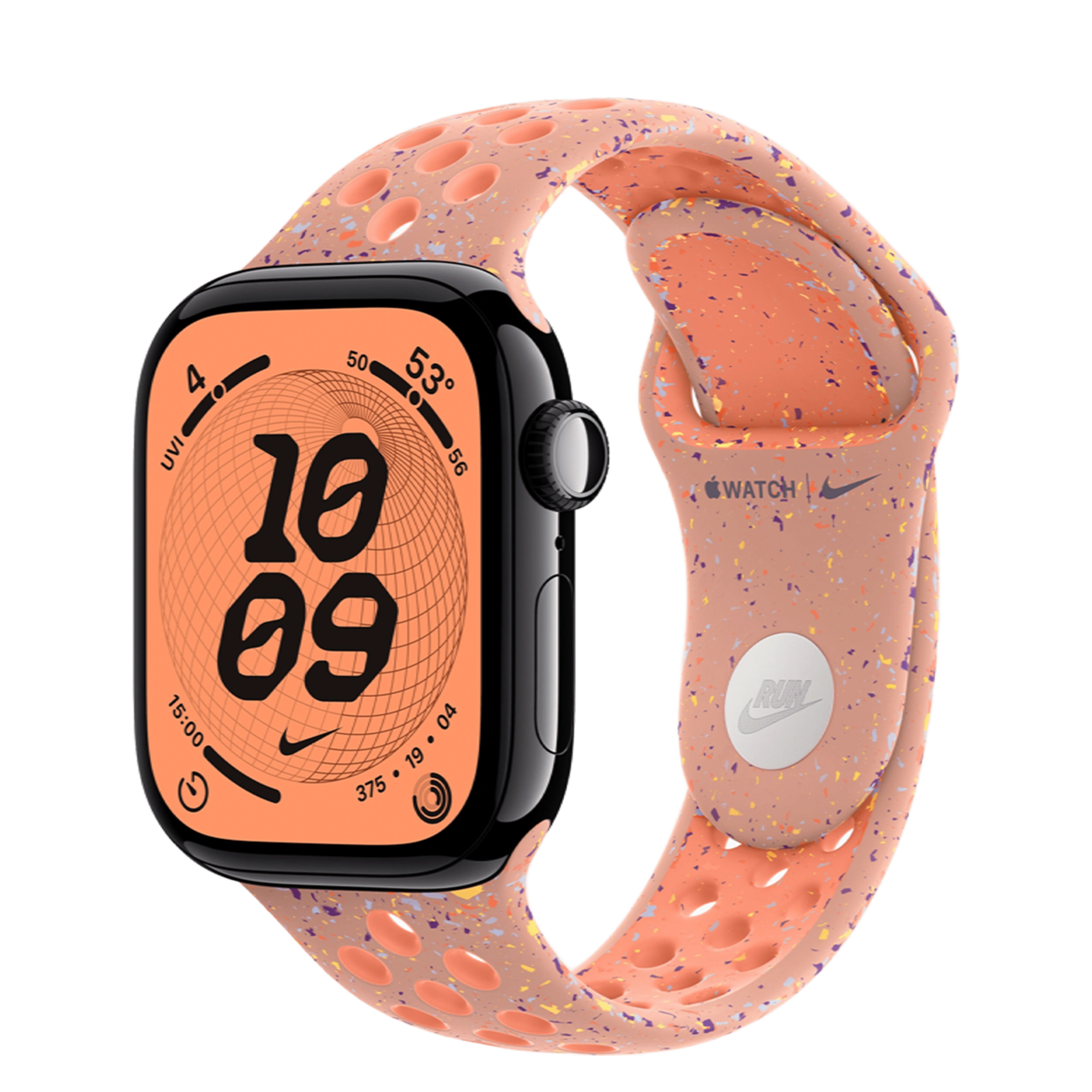 Apple Watch Series 11 GPS 42mm Jet Black Aluminum Case with Alpenglow Pink Nike Sport Band - S/M (MEW04+MGAQ4)
