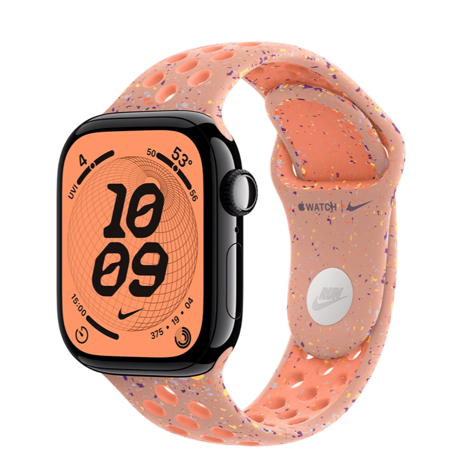Apple Watch Series 11 GPS 42mm Jet Black Aluminum Case with Alpenglow Pink Nike Sport Band - S/M (MEW04+MGAQ4)