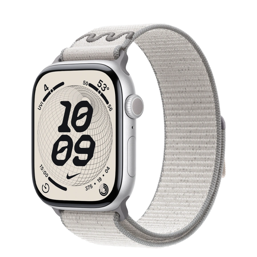 Apple Watch Series 11 GPS 46mm Silver Aluminum Case with Veiled Grey Nike Sport Loop (MEWC4+MGD44)