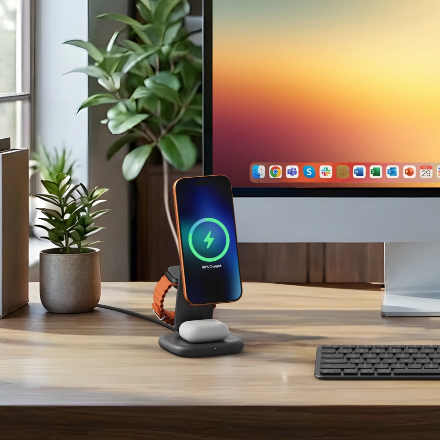 Беспроводное зарядное устройство с функцией сборки Satechi 3-in-1 Foldable Wireless Charging Stand with Qi2 25W (ST-Q25F31C-EA)