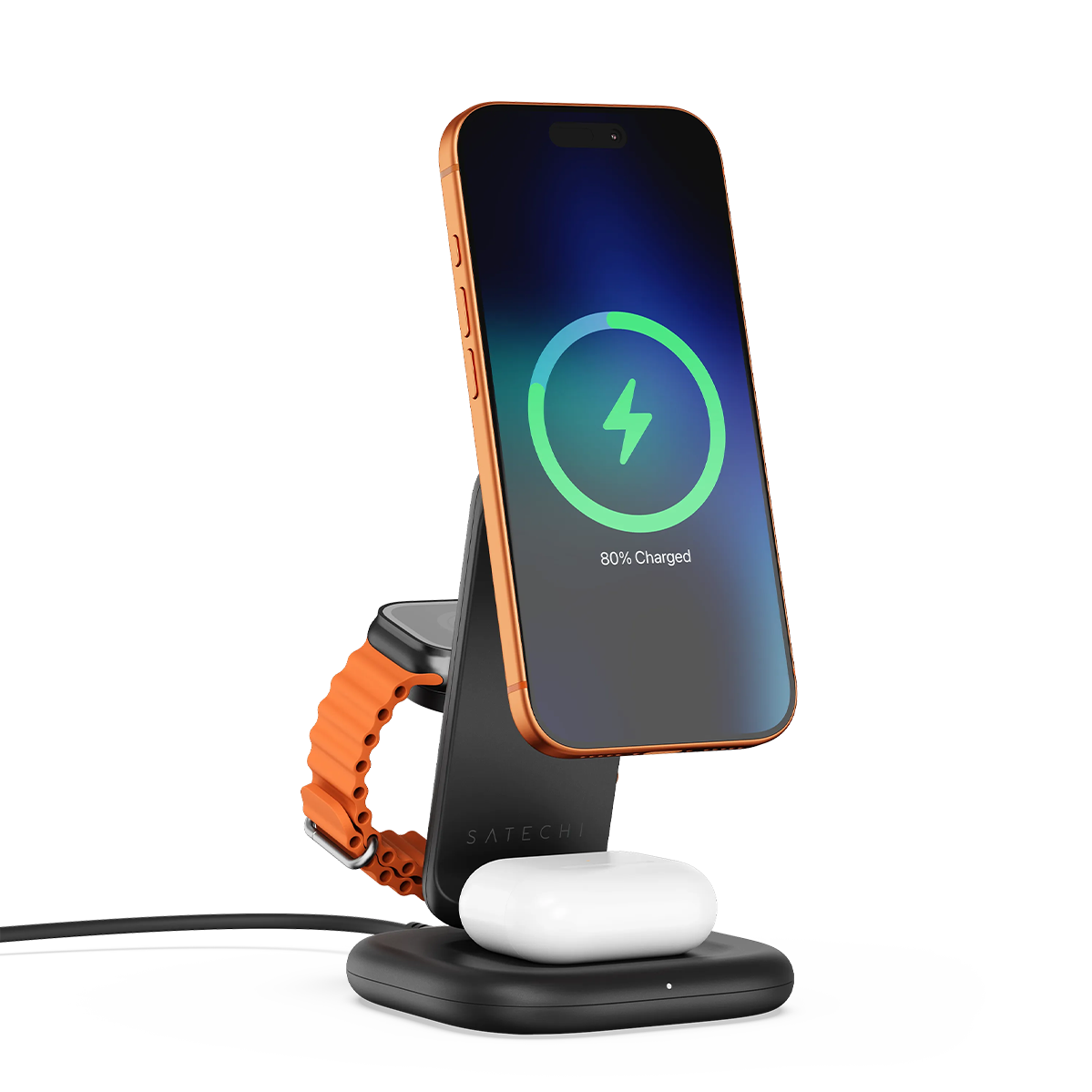 Беспроводное зарядное устройство с функцией сборки Satechi 3-in-1 Foldable Wireless Charging Stand with Qi2 25W (ST-Q25F31C-EA)