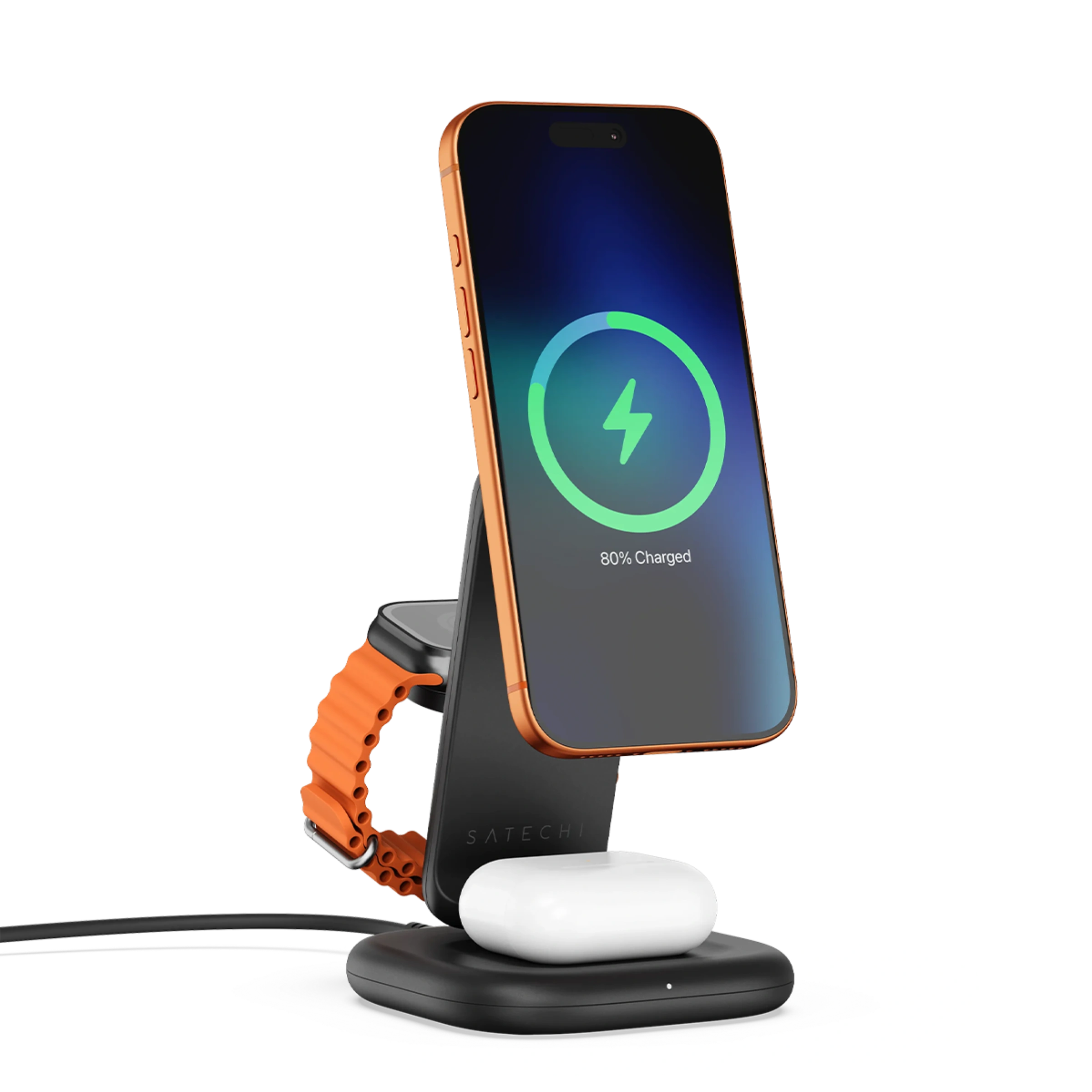 Беспроводное зарядное устройство с функцией сборки Satechi 3-in-1 Foldable Wireless Charging Stand with Qi2 25W (ST-Q25F31C-EA)