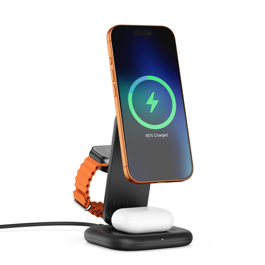 Беспроводное зарядное устройство с функцией сборки Satechi 3-in-1 Foldable Wireless Charging Stand with Qi2 25W (ST-Q25F31C-EA)