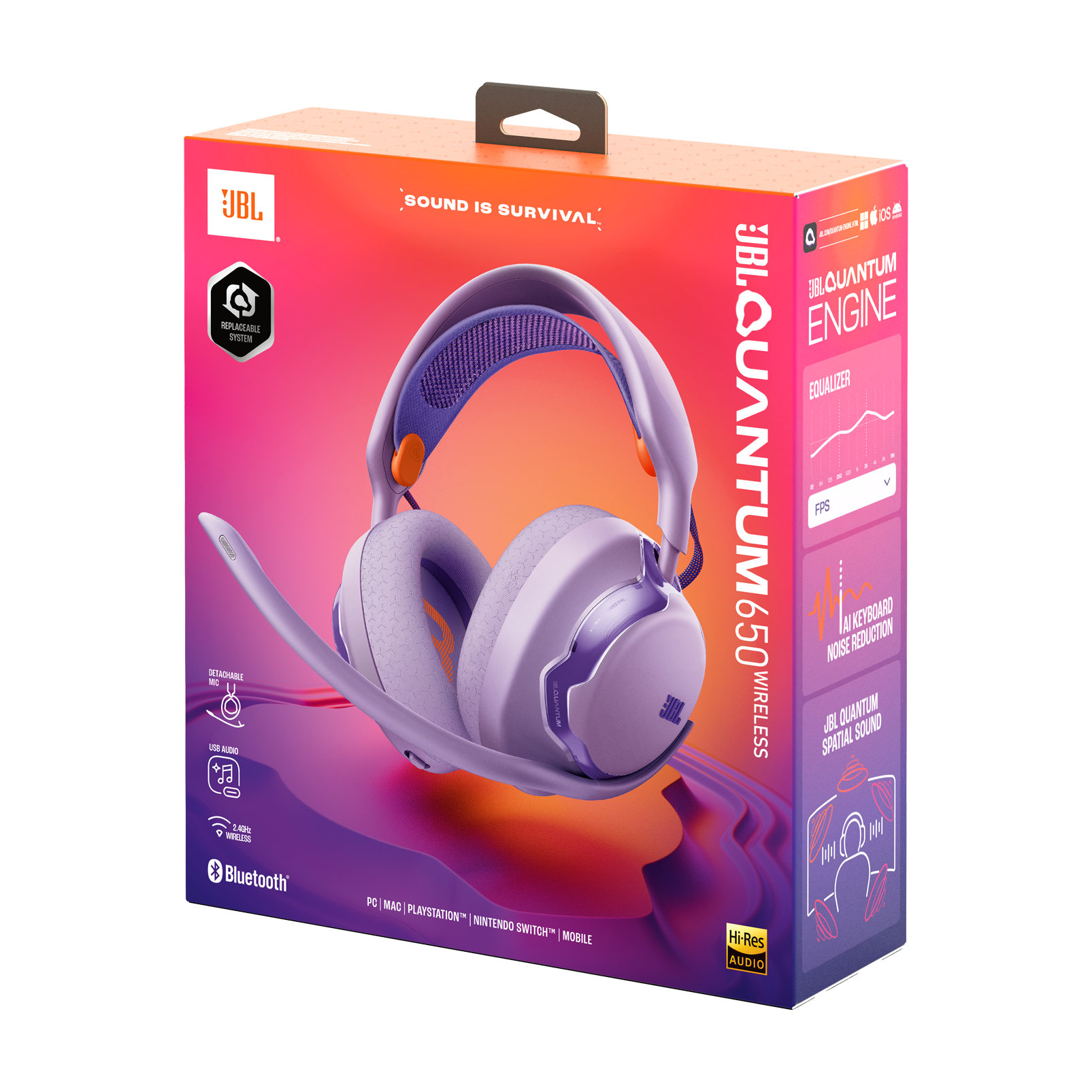 Беспроводные игровые наушники JBL Quantum 650 Wireless Over-ear Gaming Headset - Purple (JBLQTUM650PUR)