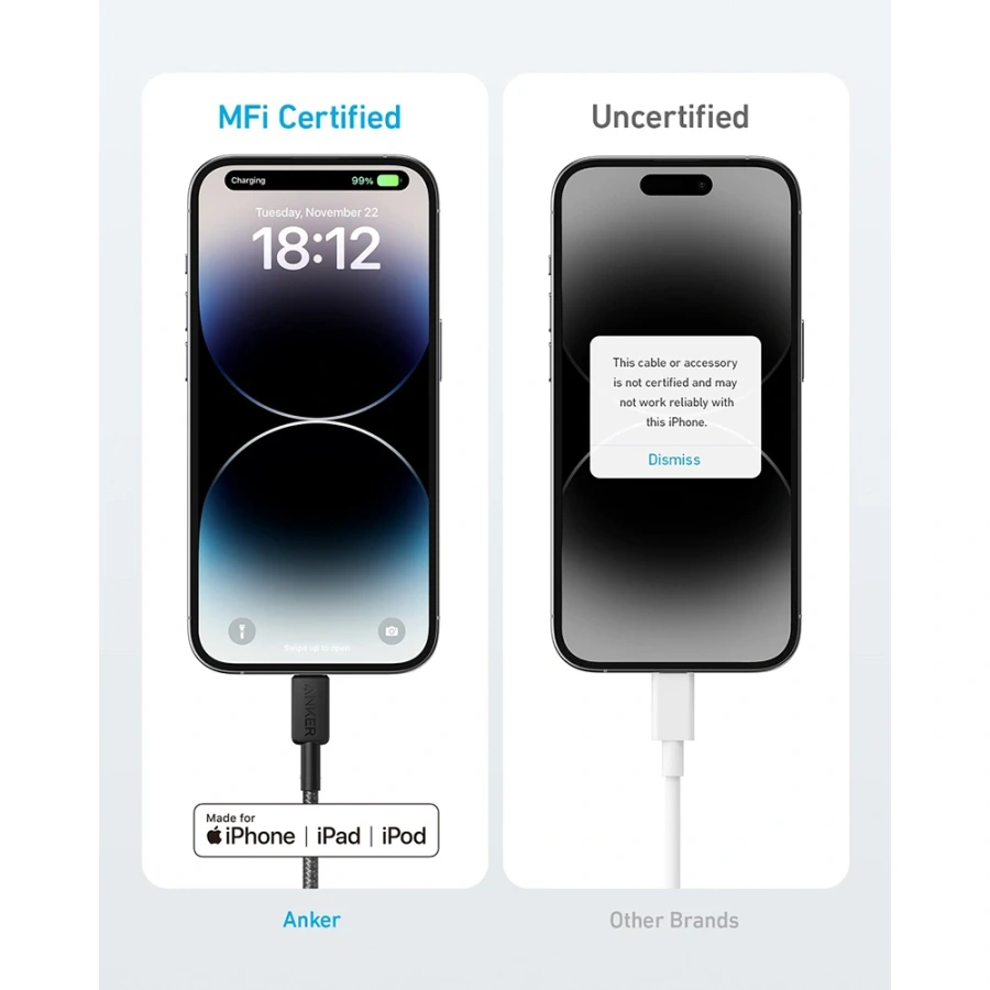 Кабель Anker 322 USB-C to Lightning Cable 0.9m - Black (A81B5H11, A81B5G11)