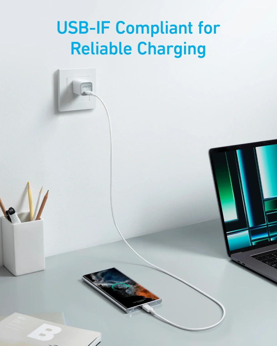 Кабель Anker 322 USB-C to USB-C Cable 1.8m - White (A81F6H21, A81F6G21)