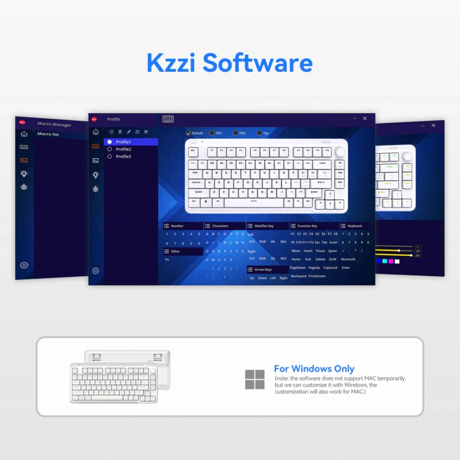 Клавіатура Kzzi I75 Low Profile Mechanical Wireless Keyboard [Red Switch] - Grey (6977534870635)