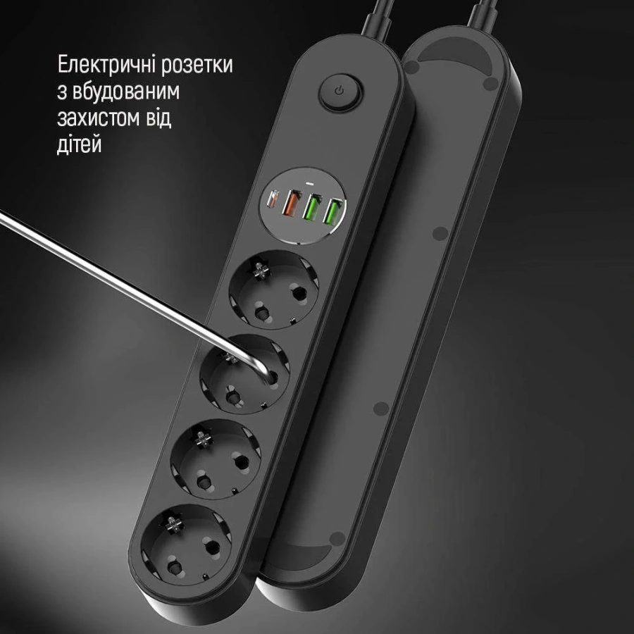 Мережевий фільтр-подовжувач ColorWay 4 розетки/4USB Type-C PD20W + 3USB QC3.0 45W Black 2M (CW-CHE44PDB)