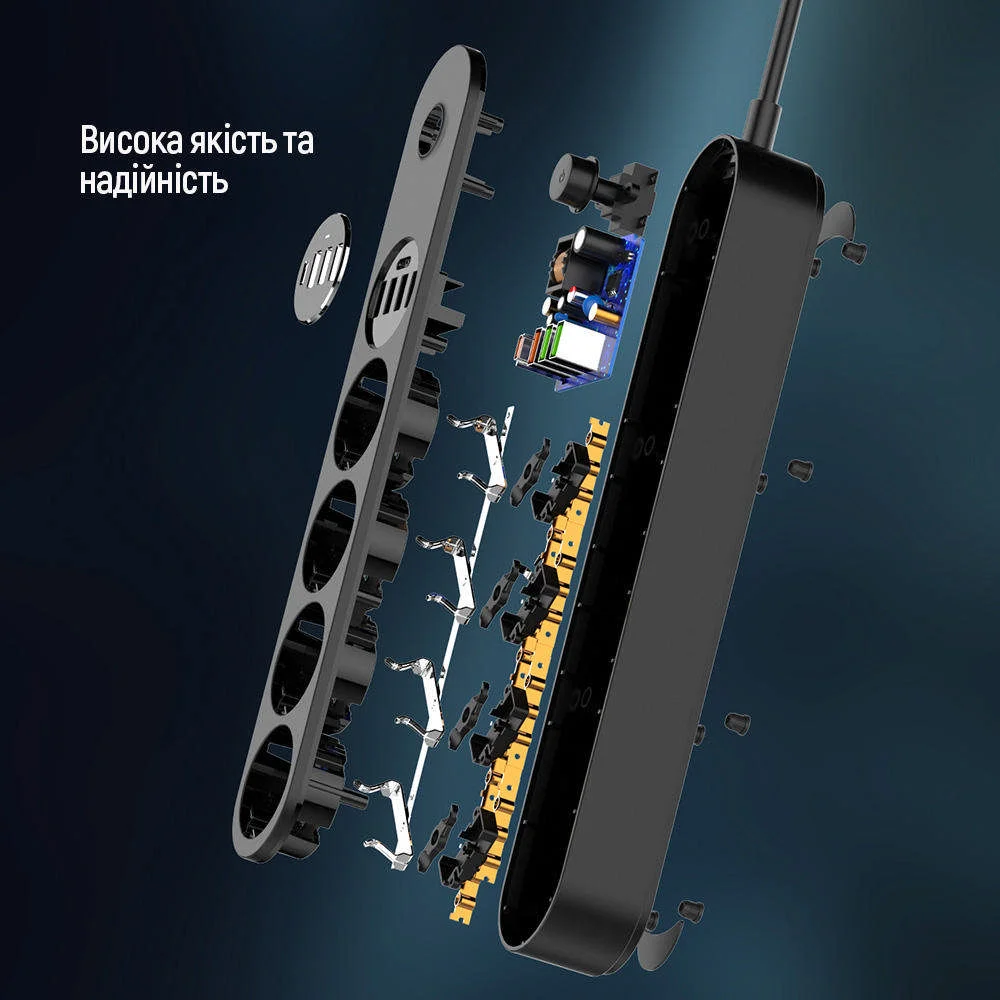 Сетевой фильтр-удлинитель ColorWay 4 розетки/4USB Type-C PD20W + 3USB QC3.0 45W Black 2M (CW-CHE44PDB)