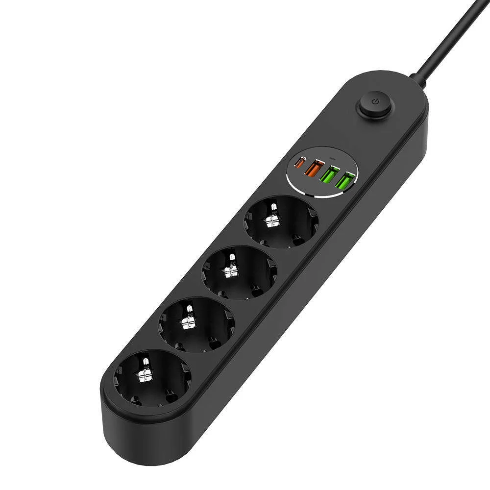 Сетевой фильтр-удлинитель ColorWay 4 розетки/4USB Type-C PD20W + 3USB QC3.0 45W Black 2M (CW-CHE44PDB)