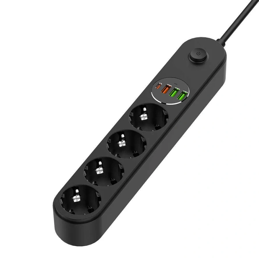 Мережевий фільтр-подовжувач ColorWay 4 розетки/4USB Type-C PD20W + 3USB QC3.0 45W Black 2M (CW-CHE44PDB)