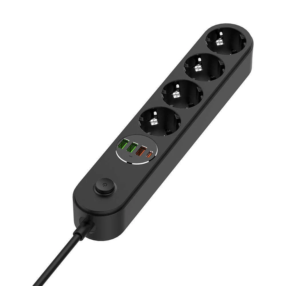 Сетевой фильтр-удлинитель ColorWay 4 розетки/4USB Type-C PD20W + 3USB QC3.0 45W Black 2M (CW-CHE44PDB)