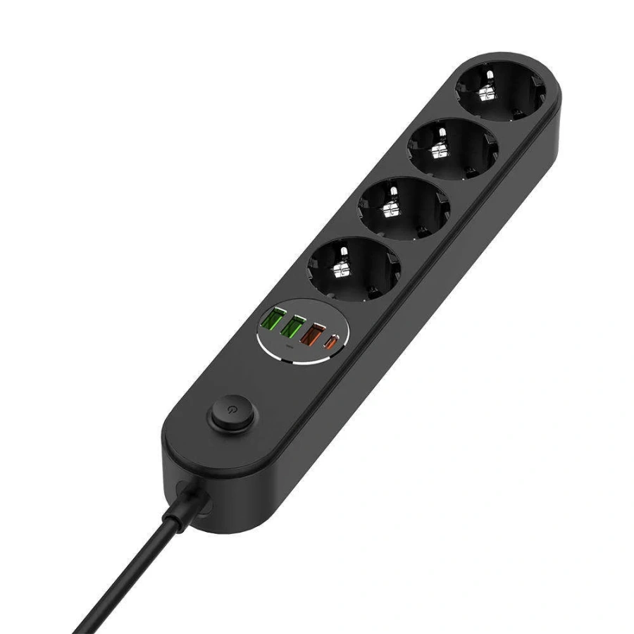 Мережевий фільтр-подовжувач ColorWay 4 розетки/4USB Type-C PD20W + 3USB QC3.0 45W Black 2M (CW-CHE44PDB)