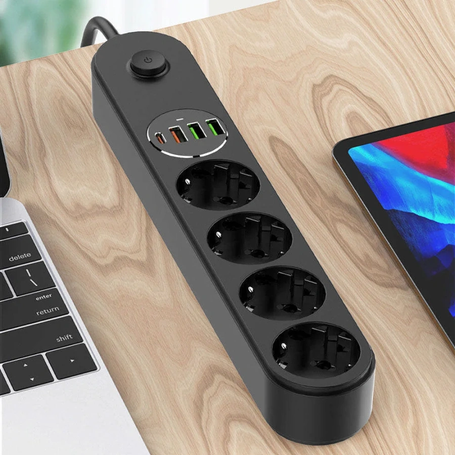 Мережевий фільтр-подовжувач ColorWay 4 розетки/4USB Type-C PD20W + 3USB QC3.0 45W Black 2M (CW-CHE44PDB)