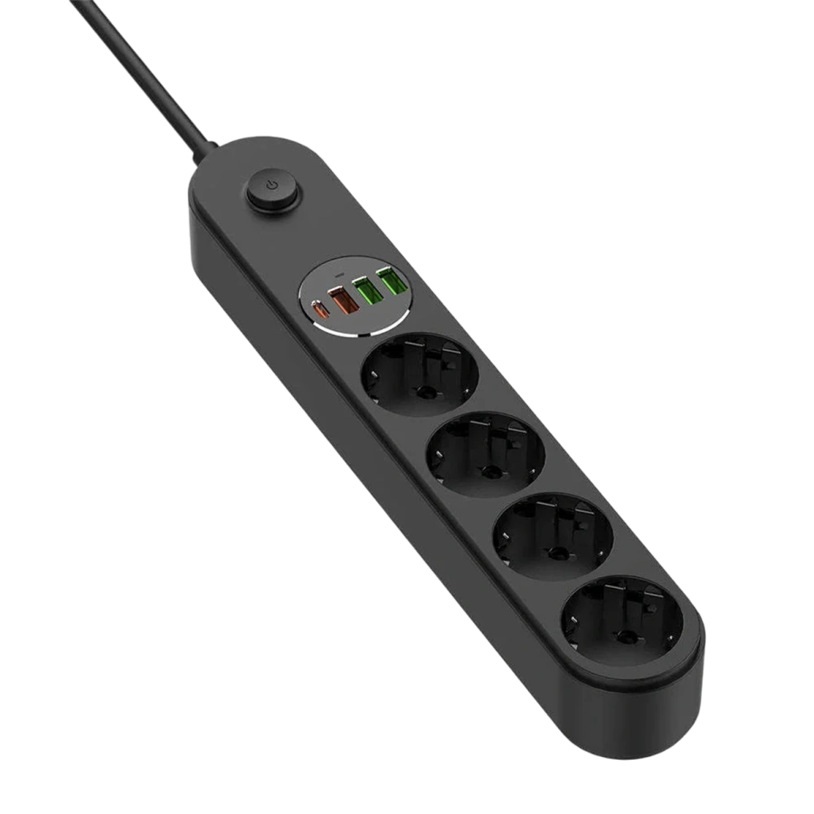 Мережевий фільтр-подовжувач ColorWay 4 розетки/4USB Type-C PD20W + 3USB QC3.0 45W Black 2M (CW-CHE44PDB)
