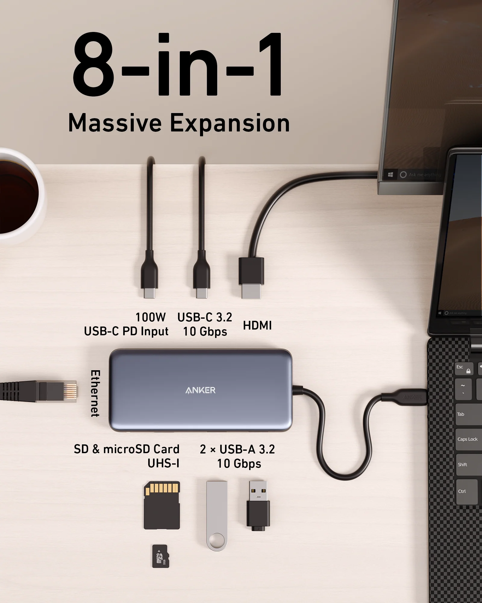 Мультипортовый адаптер Anker 555 USB-C Hub 8-in-1 (A83830A2)