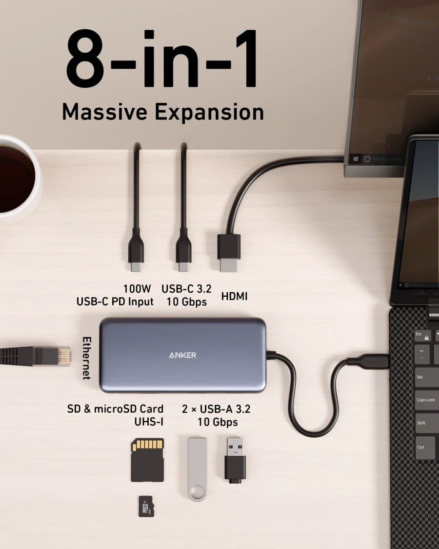 Мультипортовий адаптер Anker 555 USB-C Hub 8-in-1 (A83830A2)