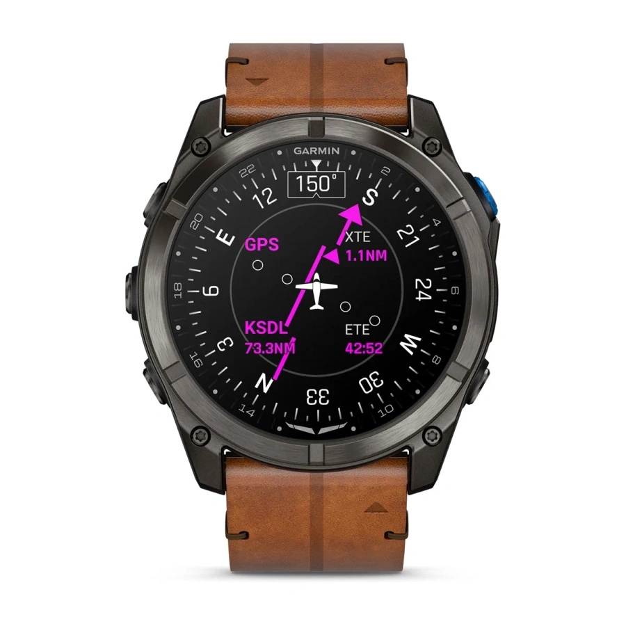 Смарт-часы Garmin D2 Mach 2 Pro 51 mm AMOLED - Carbon Gray DLC Titanium with Chestnut Leather Band (010-03199-50/51)