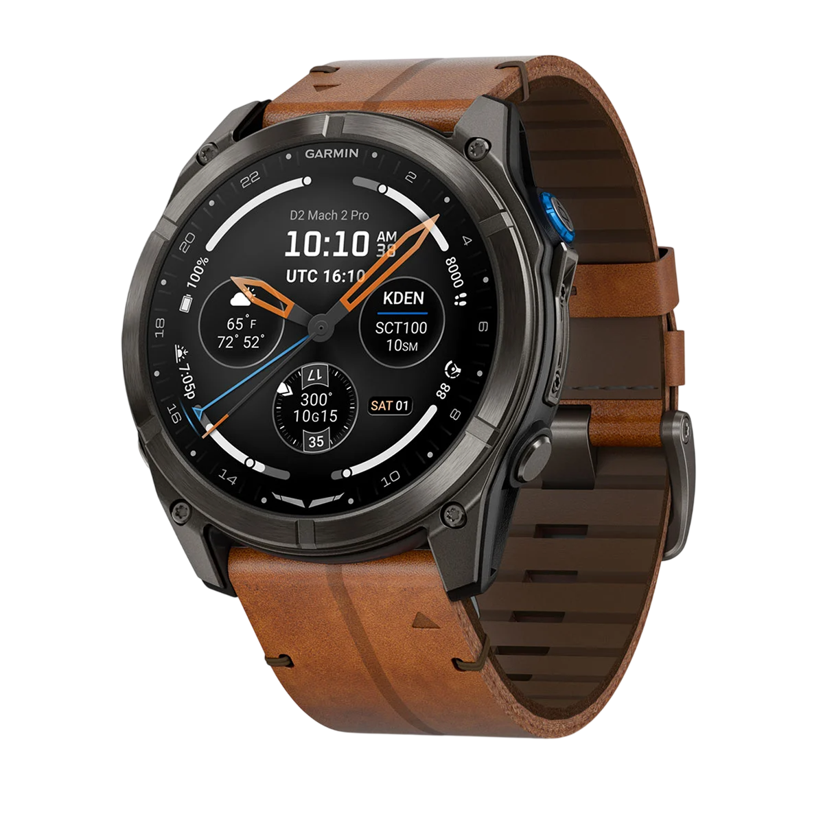 Смарт-часы Garmin D2 Mach 2 Pro 51 mm AMOLED - Carbon Gray DLC Titanium with Chestnut Leather Band (010-03199-50)