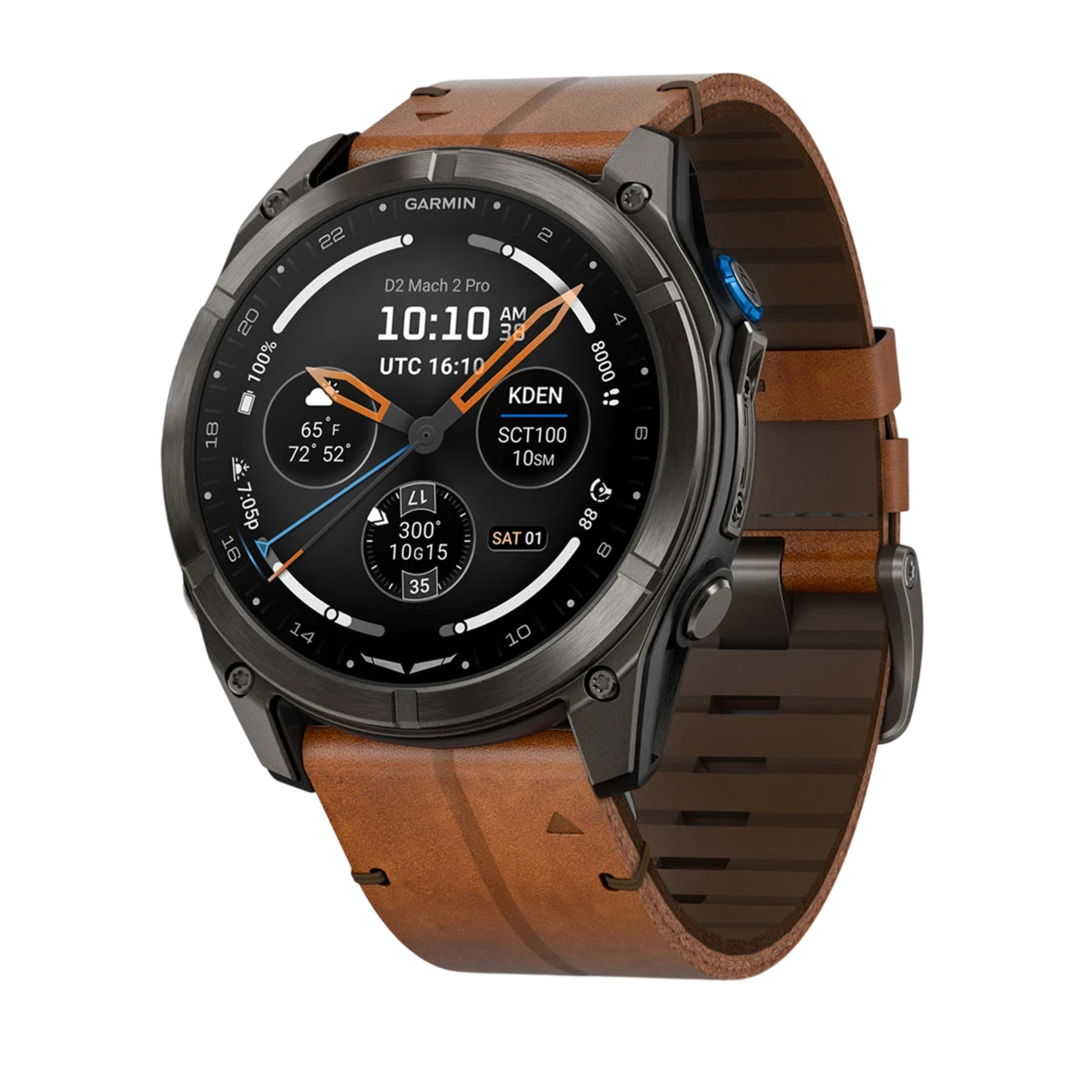 Смарт-часы Garmin D2 Mach 2 Pro 51 mm AMOLED - Carbon Gray DLC Titanium with Chestnut Leather Band (010-03199-50)